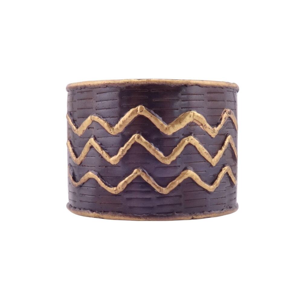 Anju Brown & Goldtone Triple Zig Zag Hammered Steel Cuff Bracelet B165 - NWOT